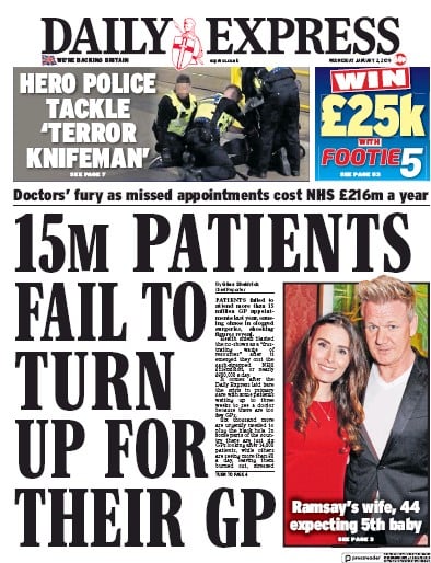 Daily Express Newspaper Front Page (UK) for 2 January 2019