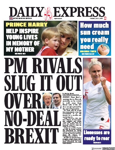 Daily Express Newspaper Front Page (UK) for 2 July 2019