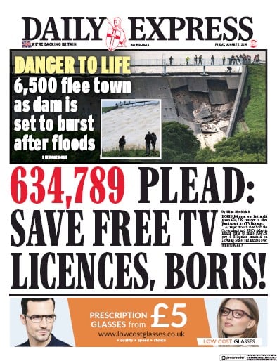 Daily Express Newspaper Front Page (UK) for 2 August 2019
