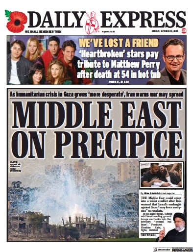 Daily Express Newspaper Front Page (UK) for 30 October 2023