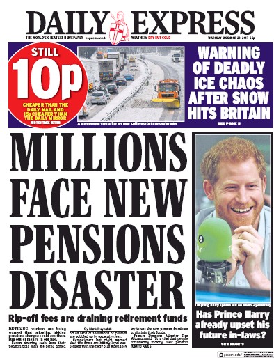 Daily Express Newspaper Front Page (UK) for 30 December 2017