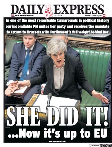 Daily Express Newspaper Front Page (UK) for 30 January 2019