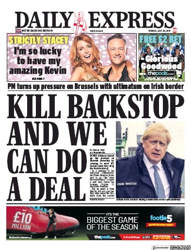 Daily Express Newspaper Front Page (UK) for 30 July 2019