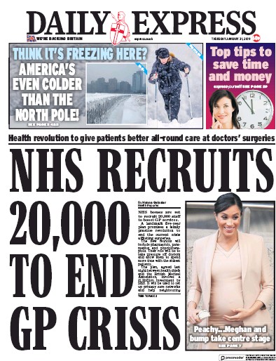 Daily Express Newspaper Front Page (UK) for 31 January 2019