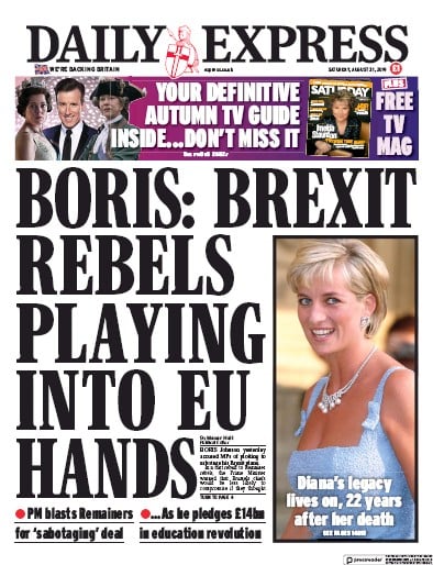 Daily Express Newspaper Front Page (UK) for 31 August 2019