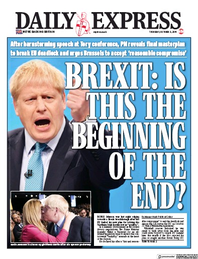 Daily Express Newspaper Front Page (UK) for 3 October 2019