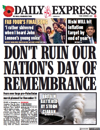 Daily Express Newspaper Front Page (UK) for 3 November 2023