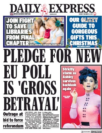 Daily Express Newspaper Front Page (UK) for 3 December 2018