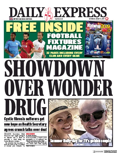 Daily Express Newspaper Front Page (UK) for 3 August 2019