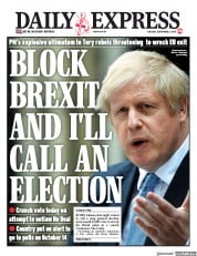 Daily Express (UK) Newspaper Front Page for 3 September 2019