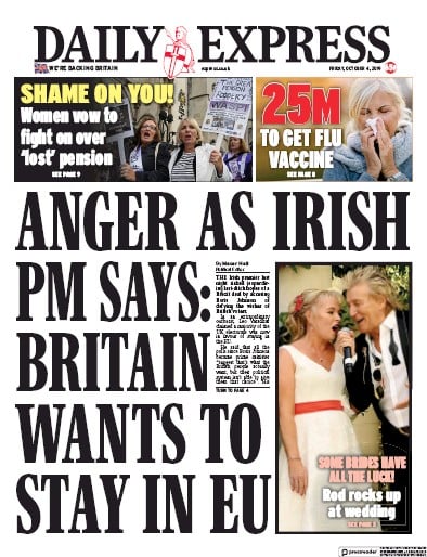 Daily Express Newspaper Front Page (UK) for 4 October 2019