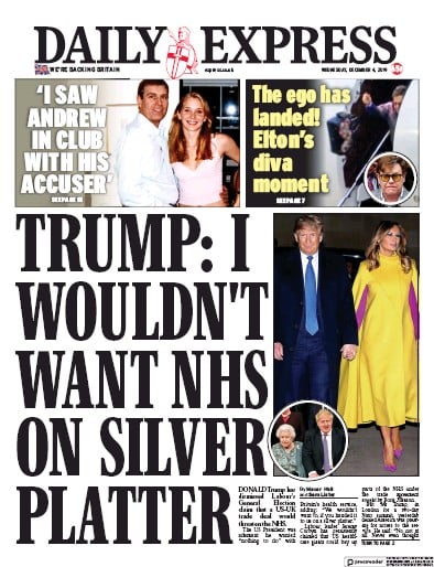 Daily Express Newspaper Front Page (UK) for 4 December 2019