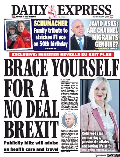 Daily Express Newspaper Front Page (UK) for 4 January 2019