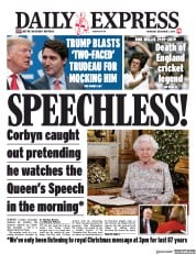 Daily Express (UK) Newspaper Front Page for 5 December 2019