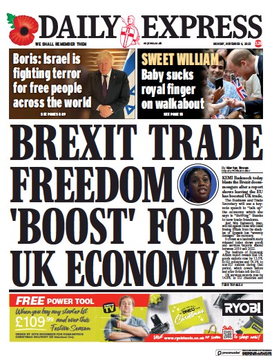 Daily Express Newspaper Front Page (UK) for 6 November 2023