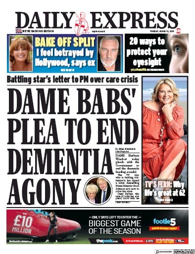 Daily Express Newspaper Front Page (UK) for 6 August 2019