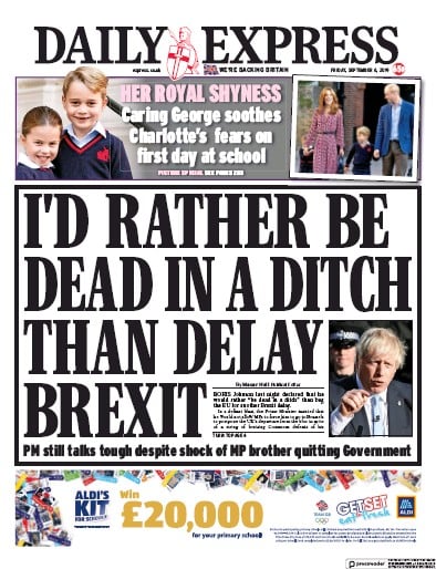 Daily Express Newspaper Front Page (UK) for 6 September 2019