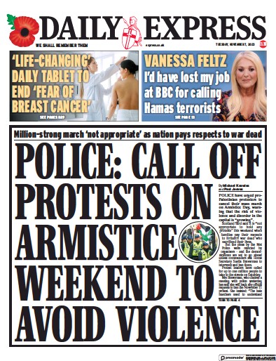 Daily Express Newspaper Front Page (UK) for 7 November 2023