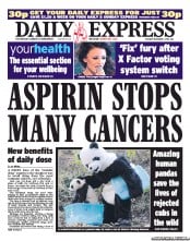 Daily Express (UK) Newspaper Front Page for 7 December 2010