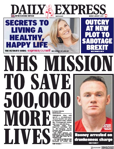 Daily Express Newspaper Front Page (UK) for 7 January 2019