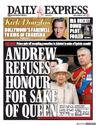 Daily Express Newspaper Front Page (UK) for 7 February 2020