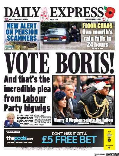 Daily Express Newspaper Front Page (UK) for 8 November 2019