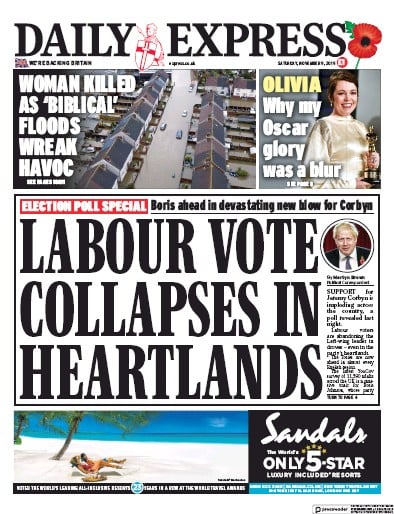 Daily Express Newspaper Front Page (UK) for 9 November 2019