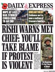 Daily Express (UK) Newspaper Front Page for 9 November 2023