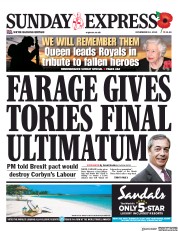 Daily Express Sunday (UK) Newspaper Front Page for 10 November 2019