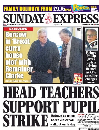 Daily Express Sunday Newspaper Front Page (UK) for 10 February 2019