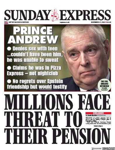 Daily Express Sunday Newspaper Front Page (UK) for 17 November 2019