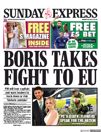 Daily Express Sunday Newspaper Front Page (UK) for 18 August 2019