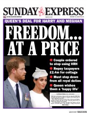 Daily Express Sunday (UK) Newspaper Front Page for 19 January 2020