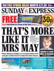 Daily Express Sunday (UK) Newspaper Front Page for 1 October 2017