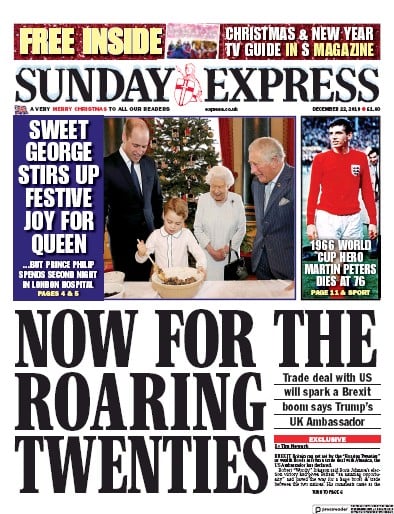 Daily Express Sunday Newspaper Front Page (UK) for 22 December 2019