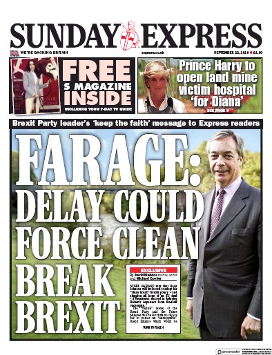 Daily Express Sunday Newspaper Front Page (UK) for 22 September 2019