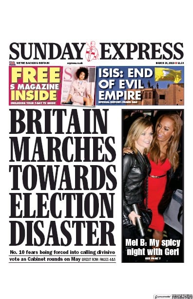 Daily Express Sunday Newspaper Front Page (UK) for 24 March 2019