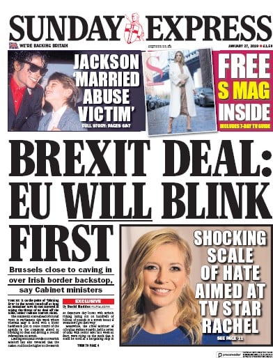 Daily Express Sunday Newspaper Front Page (UK) for 27 January 2019