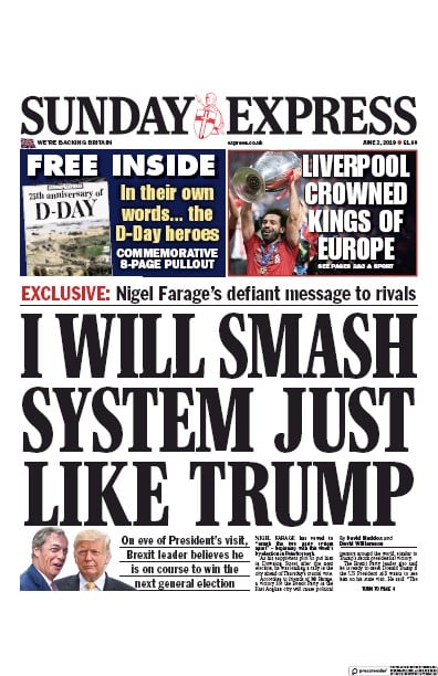 Daily Express Sunday Newspaper Front Page (UK) for 2 June 2019