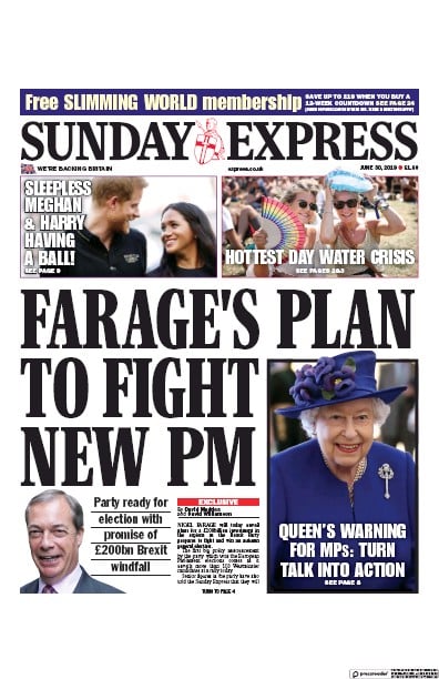Daily Express Sunday Newspaper Front Page (UK) for 30 June 2019