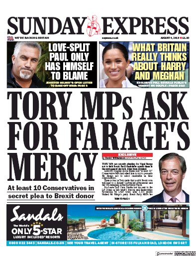 Daily Express Sunday Newspaper Front Page (UK) for 4 August 2019