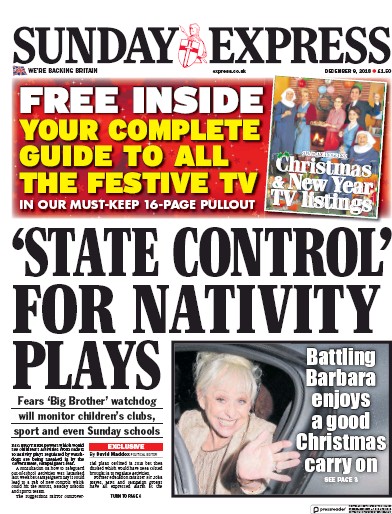 Daily Express Sunday Newspaper Front Page (UK) for 9 December 2018