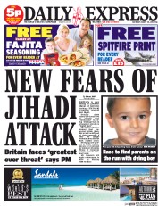 Daily Express Sunday Newspaper Front Page (UK) for 30 August 2014