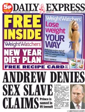 Daily Express Sunday Newspaper Front Page (UK) for 3 January 2015