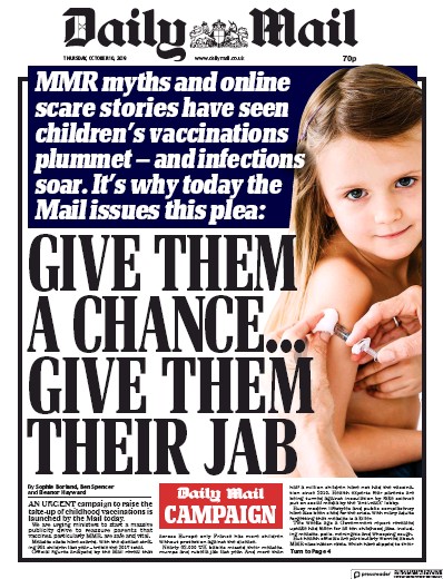 Daily Mail Newspaper Front Page (UK) for 10 October 2019