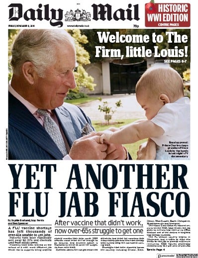 Daily Mail Newspaper Front Page (UK) for 10 November 2018