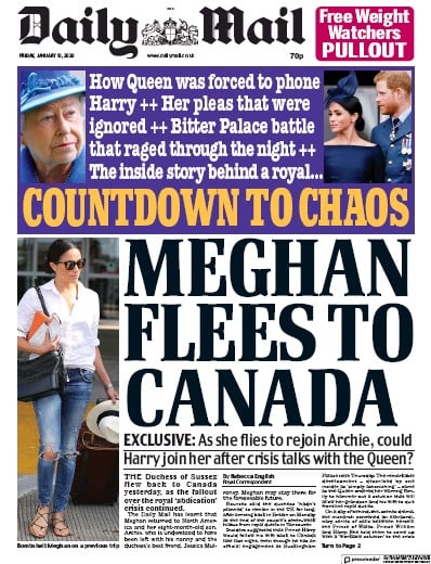 Daily Mail Newspaper Front Page (UK) for 10 January 2020