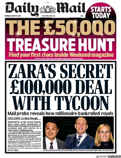 Daily Mail Newspaper Front Page (UK) for 10 August 2019