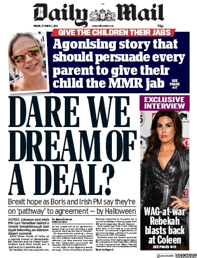 Daily Mail Newspaper Front Page (UK) for 11 October 2019