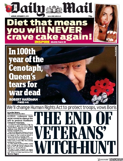 Daily Mail Newspaper Front Page (UK) for 11 November 2019
